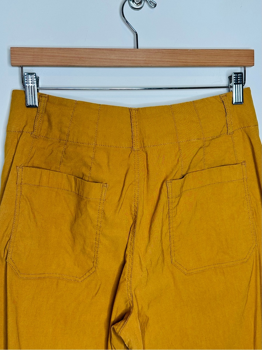 Anthropologie Maeve Colette Wide-Leg Crop Pants Size 29 Mustard Cotton Trousers - Picture 7 of 13